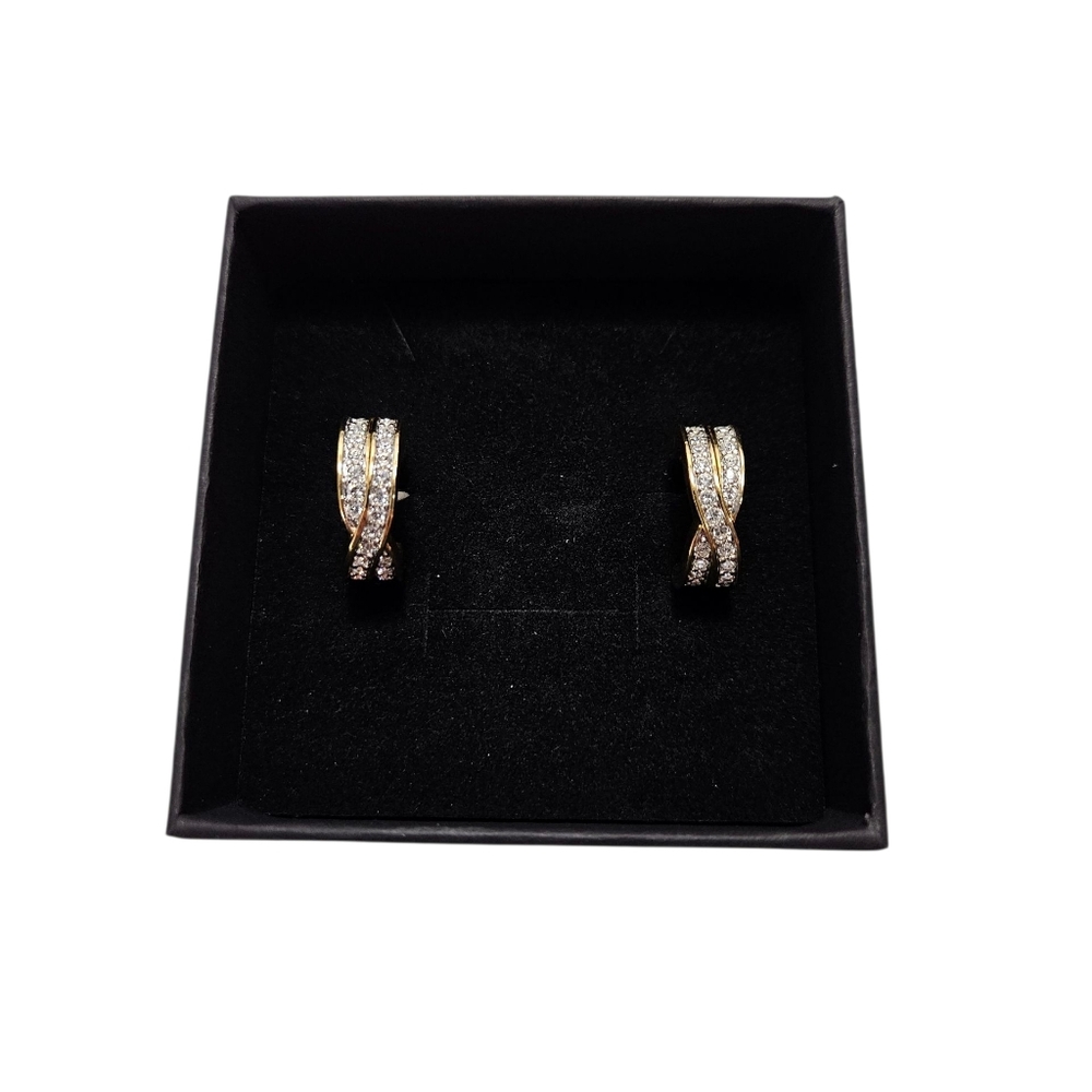 Swarovski Gold Crossover Crystal Hoop Earrings